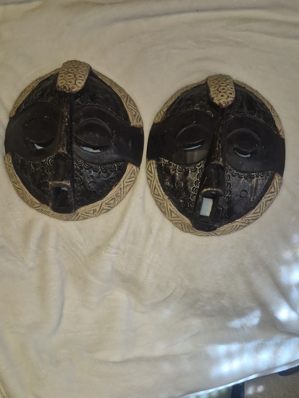Handcrafted Black and Tan Tribal Wall Mask Set - Home Wall Decor
